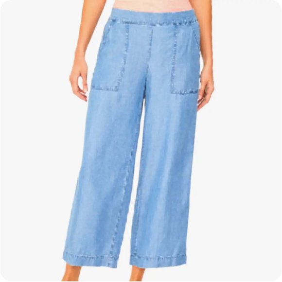 LOFT CHAMBRAY WIDE LEG CROP PANTS Size Small - Picture 4 of 12